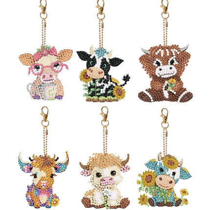 6 x Kuh Schlüsselanhänger - Diamond Painting - Kreativsein.shop