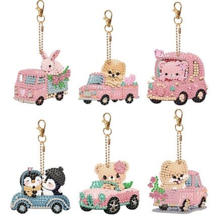 6 x Tiere im Auto Schlüsselanhänger - Diamond Painting - Kreativsein.shop