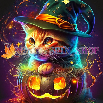 Katze mit Zauberhut - 5D DIY Diamond Painting - Kreativsein.shop