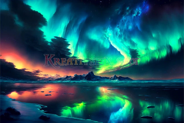 Polarlichter spiegeln sich im Wasser - 5D DIY Diamond Painting - Kreativsein.shop