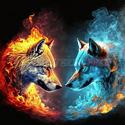 Wolfsköpfe Feuer Wasser- Malen nach Zahlen - Kreativsein.shop