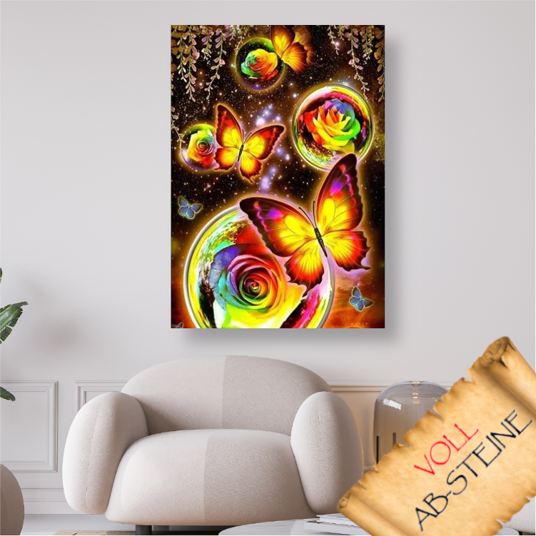 Schmetterling und Rosen - Voll AB 5D DIY Diamond Painting - Diamond Painting Shop - Schweiz