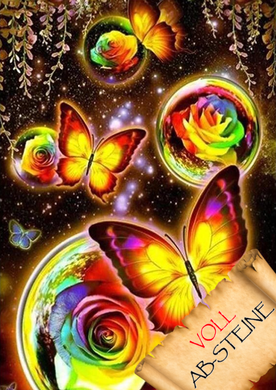 Schmetterling und Rosen - Voll AB 5D DIY Diamond Painting - Diamond Painting Shop - Schweiz