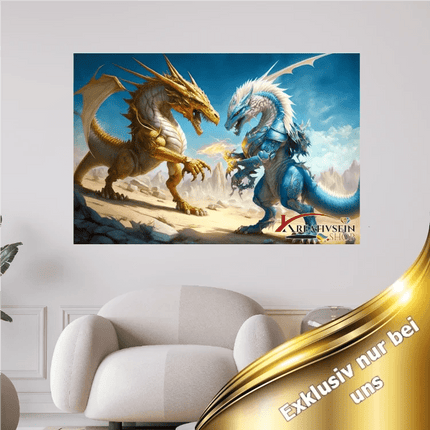 2 Drachen kämpfen - 5D DIY Diamond Painting - Kreativsein.shop