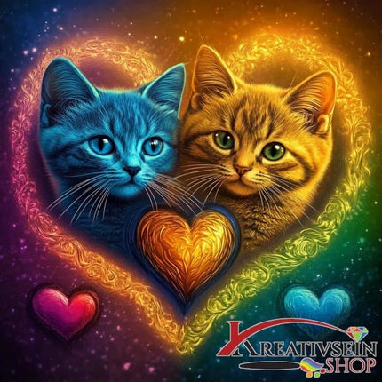 2 Katzen im Herz - 5D DIY Diamond Painting - Kreativsein.shop