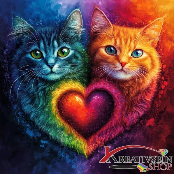 2 Katzen mit Herz - 5D DIY Diamond Painting - Kreativsein.shop