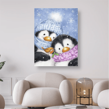 2 Pinguine mit Vogel - 5D DIY Diamond Painting - Kreativsein.shop