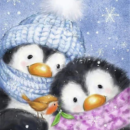 2 Pinguine mit Vogel - 5D DIY Diamond Painting - Kreativsein.shop