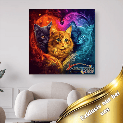 3 Kätzchen mit Herzen - 5D DIY Diamond Painting - Kreativsein.shop