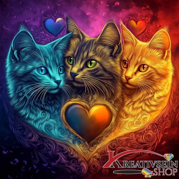 3 Katzen als Herz - 5D DIY Diamond Painting - Kreativsein.shop