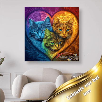 3 Katzen im Herz - 5D DIY Diamond Painting - Kreativsein.shop