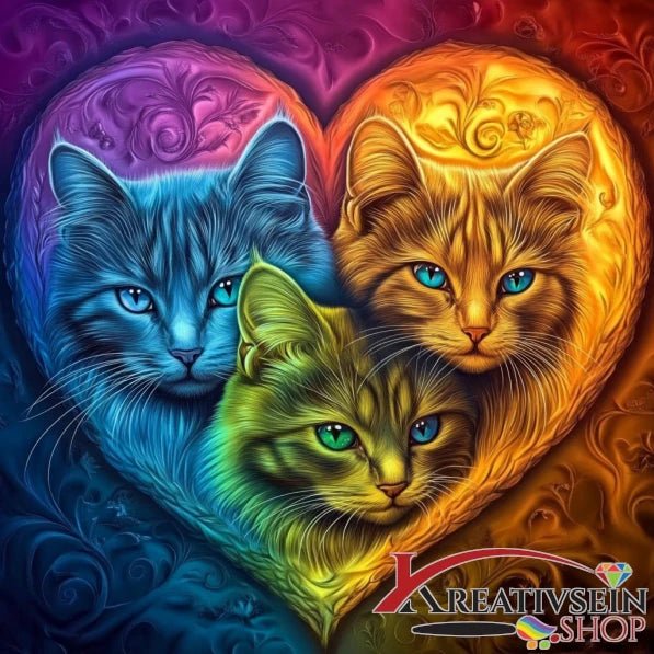 3 Katzen im Herz - 5D DIY Diamond Painting - Kreativsein.shop