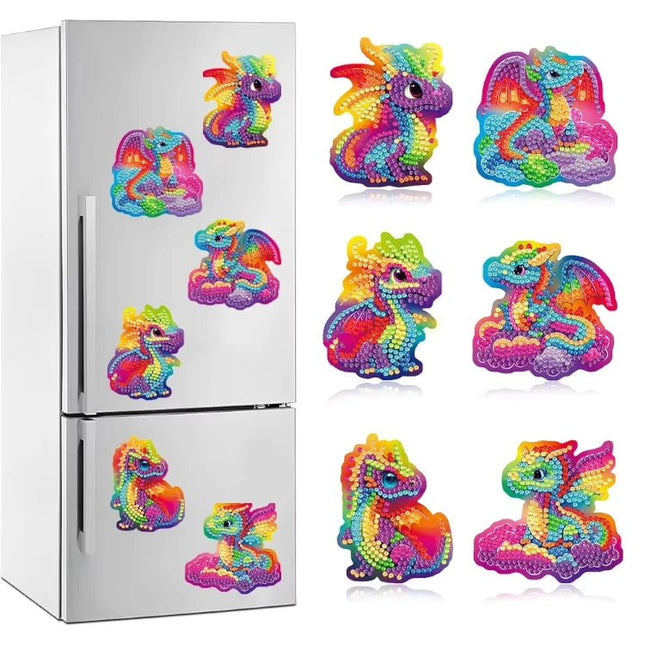 6 x bunte Drachen Magnet - Diamond Painting - Kreativsein.shop