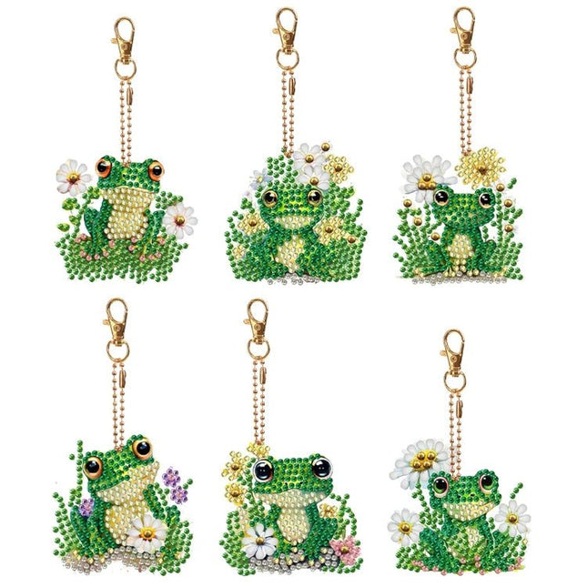 6 x Frosch mit Blumen Schlüsselanhänger - Diamond Painting - Kreativsein.shop