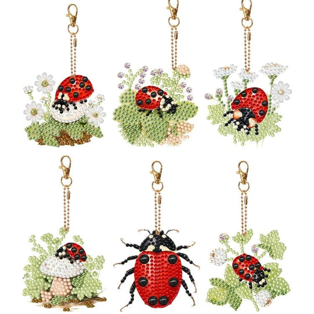 6 x Marienkäfer Schlüsselanhänger - Diamond Painting - Kreativsein.shop