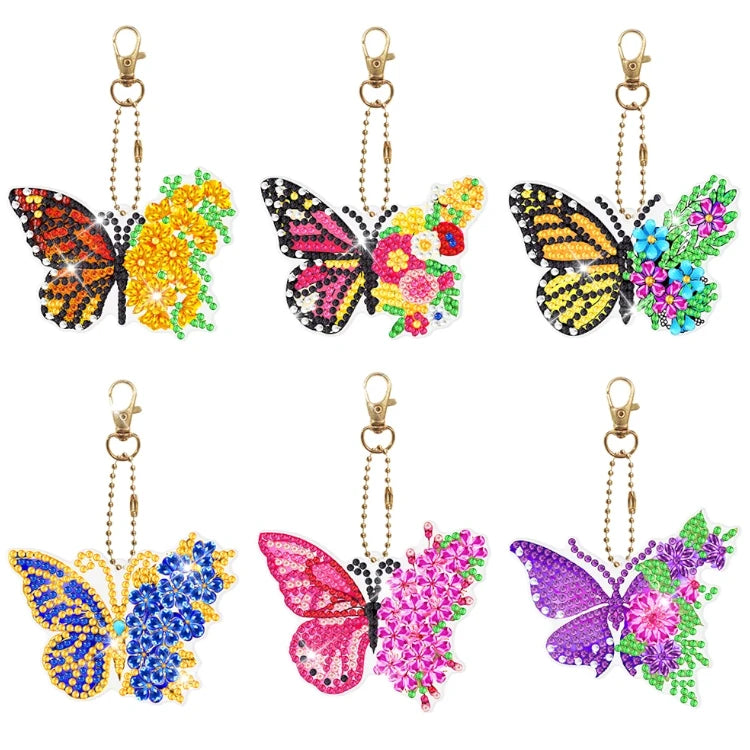 6 x Schmetterling mit Blumenflügel Schlüsselanhänger - Diamond Painting Shop Schweiz