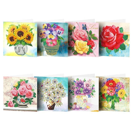 8 x Grusskarte mit verschiedenen Blumen - Diamond Painting - Kreativsein.shop