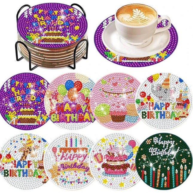 8 x Happy Birthday Untersetzer - Diamond Painting - Kreativsein.shop