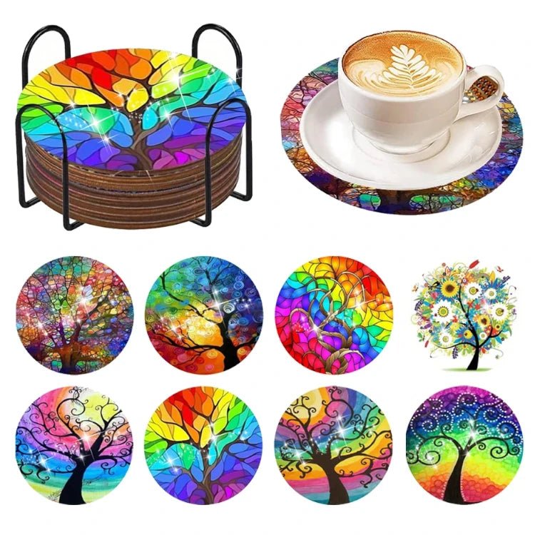 Blumen Diamond Painting Untersetzer – 8-teilig DIY Set Mit Halter, Sonnenblumen-Motiv Für Gläser, Tassen & Vasen (Weiß)