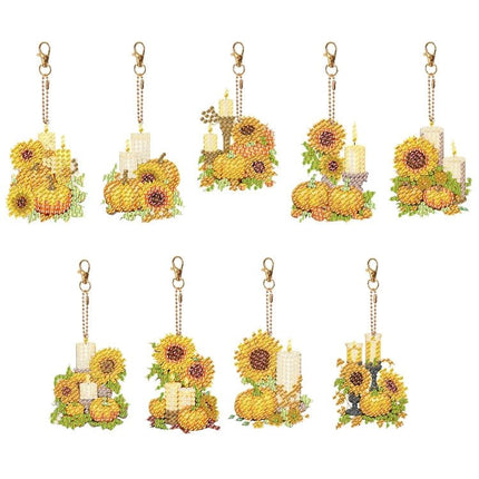 9 x Sonnenblumen und Kürbis Schlüsselanhänger - Diamond Painting - Kreativsein.shop