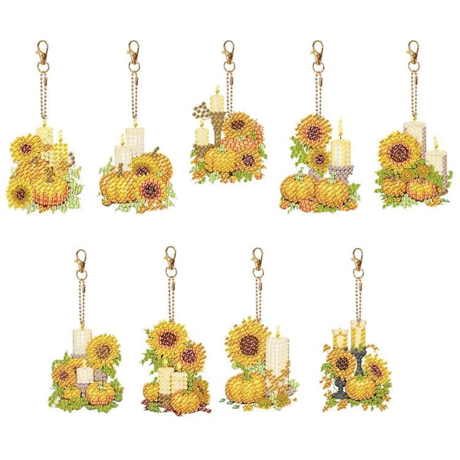 9 x Sonnenblumen und Kürbis Schlüsselanhänger - Diamond Painting - Kreativsein.shop