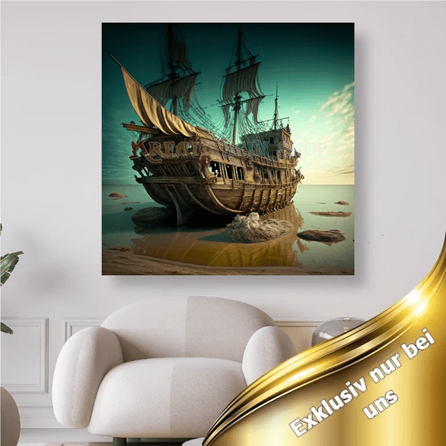 Altes Segelschiff am Strand - 5D DIY Diamond Painting - Kreativsein.shop