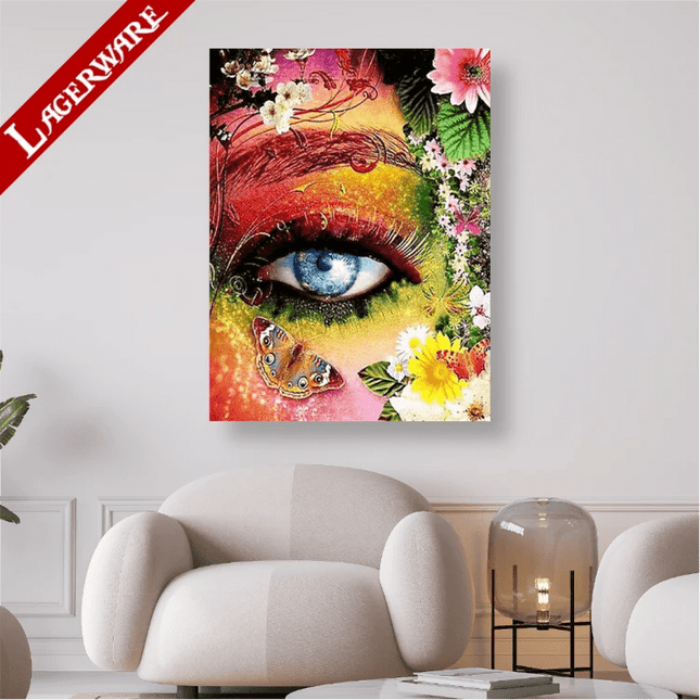 Auge im buntem Gesicht mit Schmetterlingen und Blumen LA - 5D DIY Diamond Painting - Kreativsein.shop