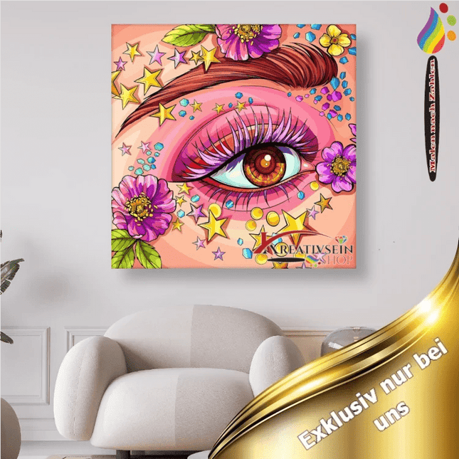 Auge mit Blumen und Sternen - Malen nach Zahlen - Kreativsein.shop