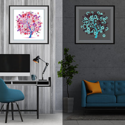 Baum mit Blüten 1 - Glow in the Dark Diamond Painting - Kreativsein.shop