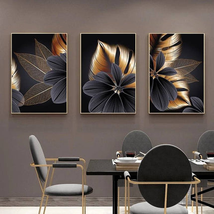 Blätter in Gold und Schwarz - Diamond Painting - Kreativsein.shop