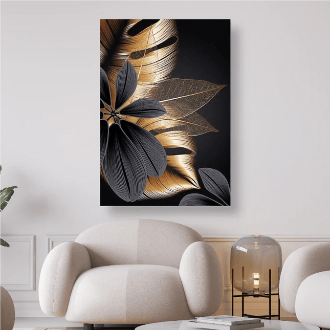 Blätter in Schwarz und Gold - Diamond Painting - Kreativsein.shop