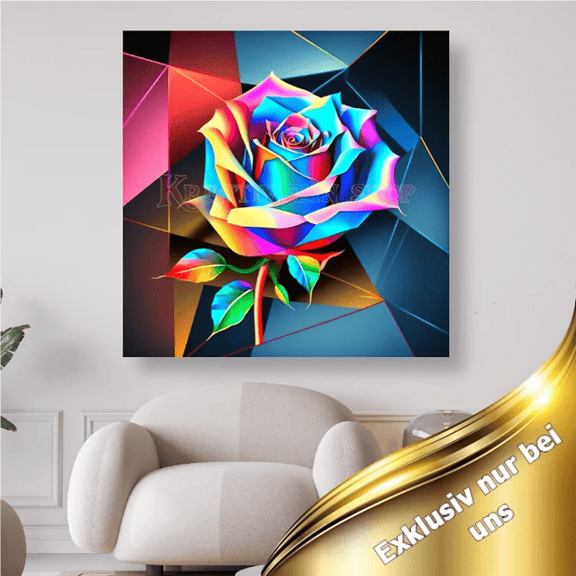 Bunte Rose auf geometrischem Hintergrund - 5D DIY Diamond Painting - Kreativsein.shop