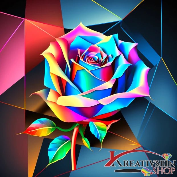 Bunte Rose auf geometrischem Hintergrund - Malen nach Zahlen - Kreativsein.shop