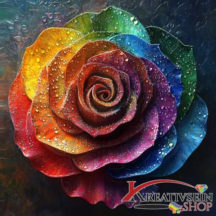 Bunte Rosenblüte mit Tropfen - 5D DIY Diamond Painting - Kreativsein.shop