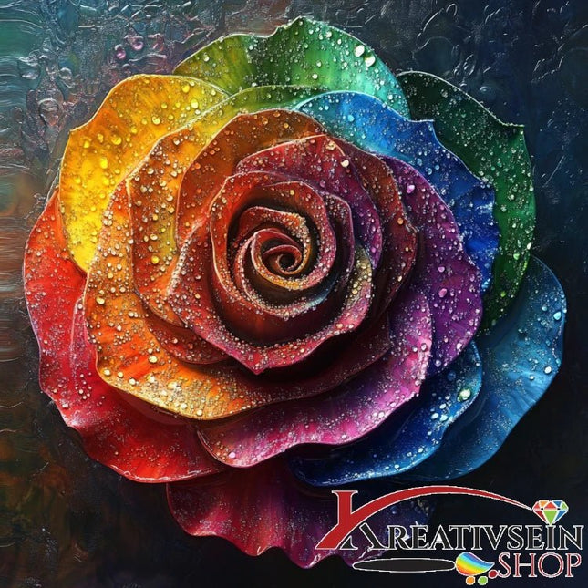 Bunte Rosenblüte mit Tropfen - Malen nach Zahlen - Kreativsein.shop