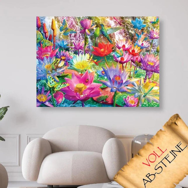 Bunte Seerosen mit vielen Tieren - Voll AB 5D DIY Diamond Painting - Kreativsein.shop