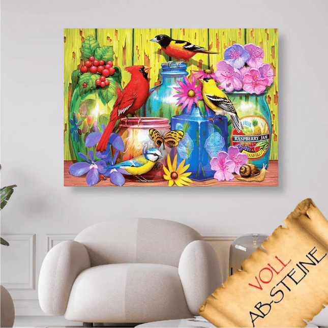 Bunte Vogelwelt und Blumen - Voll AB 5D DIY Diamond Painting - Kreativsein.shop