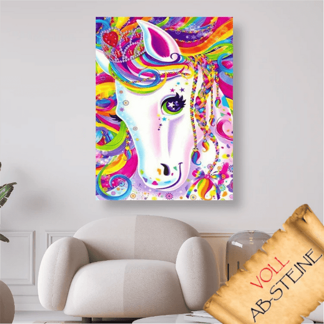 Einhorn mit bunter abstrakter Mähne - Voll AB 5D DIY Diamond Painting - Kreativsein.shop