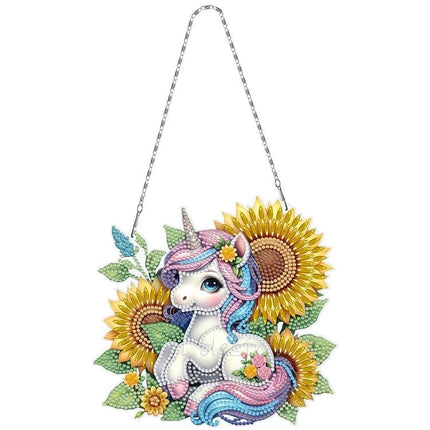 Einhorn mit Sonnenblumen LED Aufhänger - Diamond Painting - Kreativsein.shop