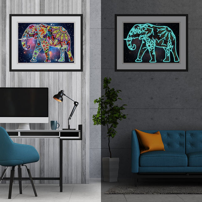 Elefant mit Blumen - Glow in the Dark Diamond Painting - Kreativsein.shop