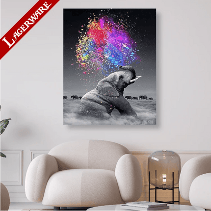 Elefant schwarz weiss mit buntem Farbenspiel LA - 5D DIY Diamond Painting - Kreativsein.shop