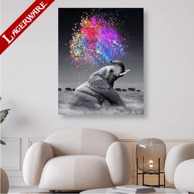 Elefant schwarz weiss mit buntem Farbenspiel LA - 5D DIY Diamond Painting - Kreativsein.shop