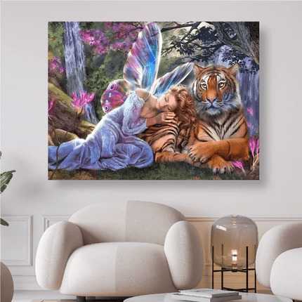 Elfe schläft auf Tiger - 5D DIY Diamond Painting - Kreativsein.shop