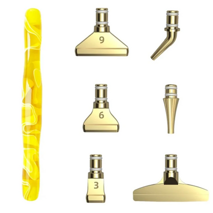 Ergonomischer Stift mit 6 Metall Aufsätzen Gelb Gold - Diamond Painting Shop Schweiz