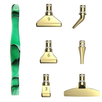 Ergonomischer Stift mit 6 Metall Aufsätzen Grün Gold - Diamond Painting Shop Schweiz