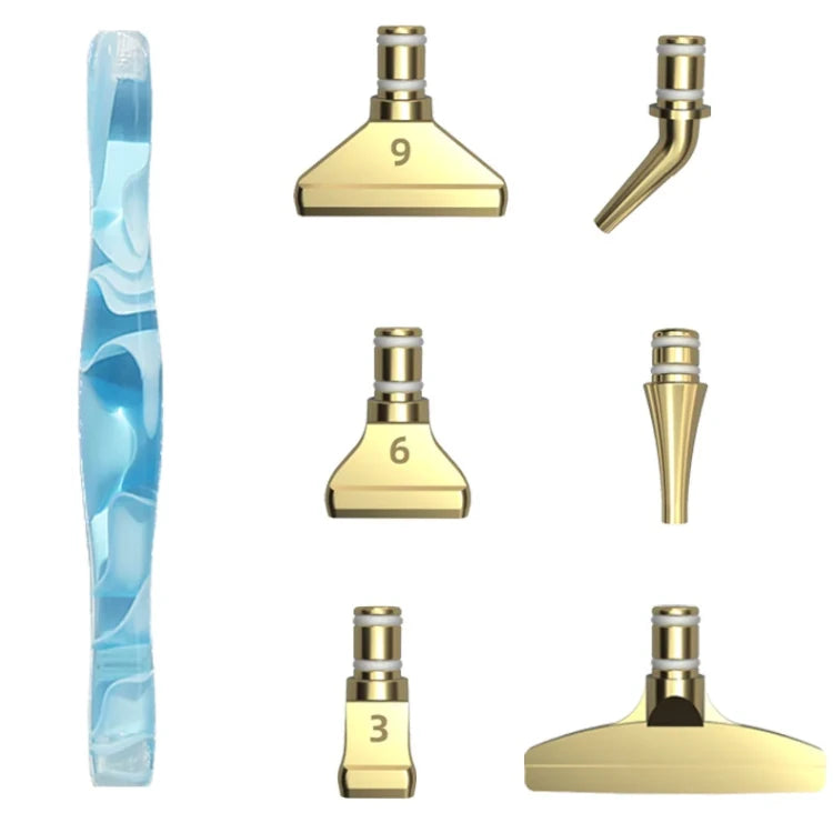 Ergonomischer Stift mit 6 Metall Aufsätzen Hellblau Gold - Diamond Painting Shop Schweiz