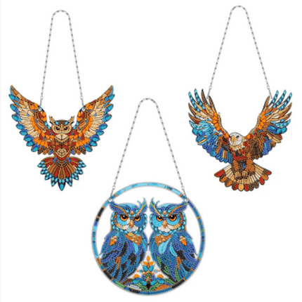 Eulen und Adler 3er Set Aufhänger - Diamond Painting - Kreativsein.shop