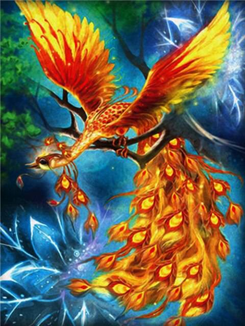 Feuervogel Phoenix sitzt auf Baum - 5D DIY Diamond Painting - Kreativsein.shop