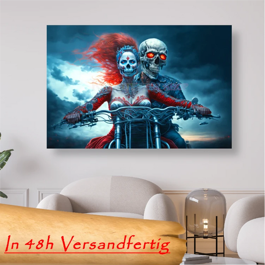 Geisterpaar mit roten Augen auf Motorrad 40x60cm - 5D DIY Diamond Painting