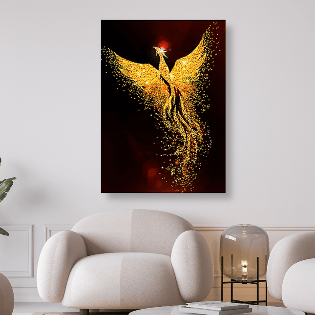 Goldener Feuervogel mit roter Krone Phoenix - 5D DIY Diamond Painting - Kreativsein.shop